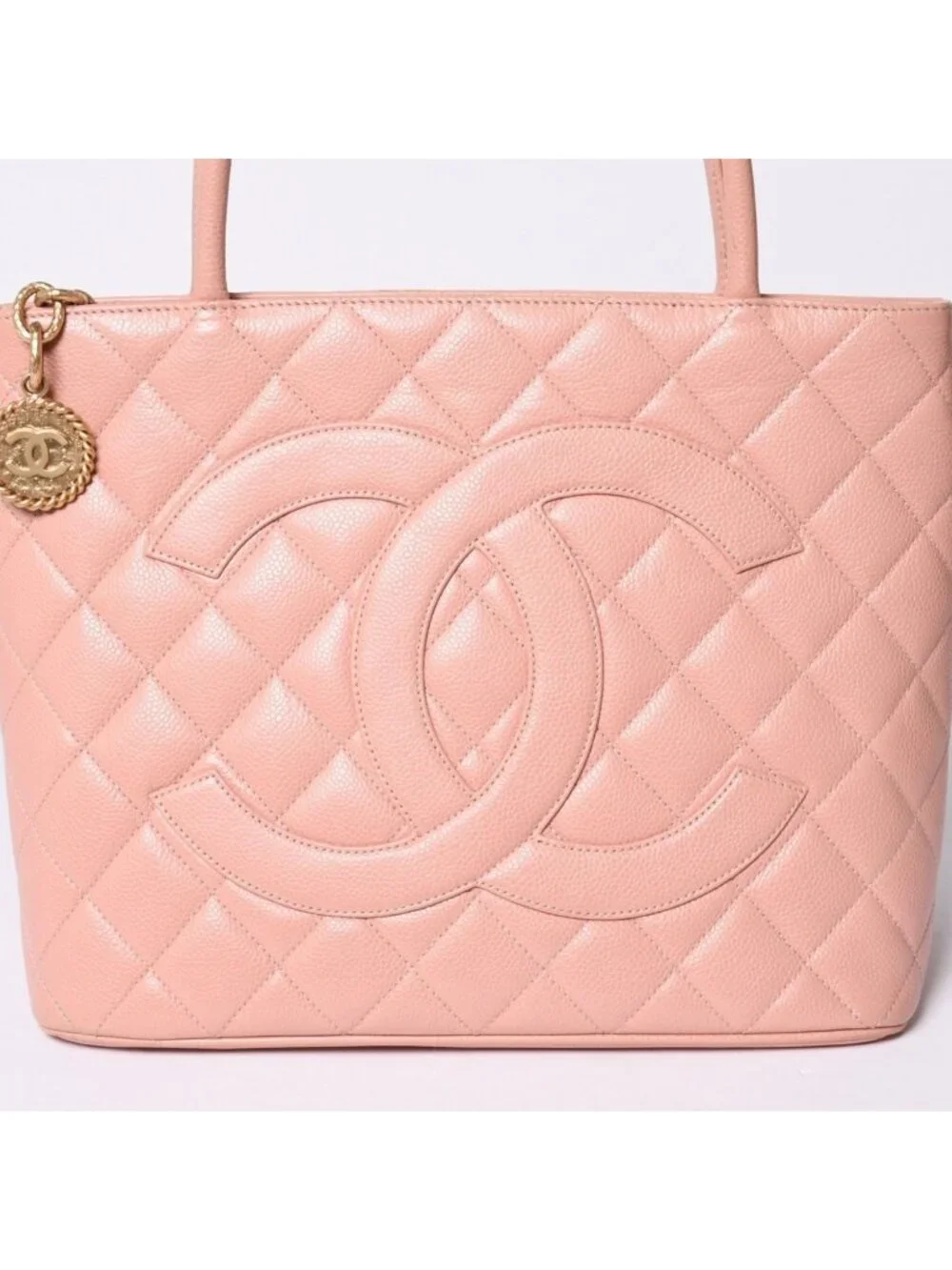 Chanel Reissue Tote Handbag CC Logo Caviar Leather Pink